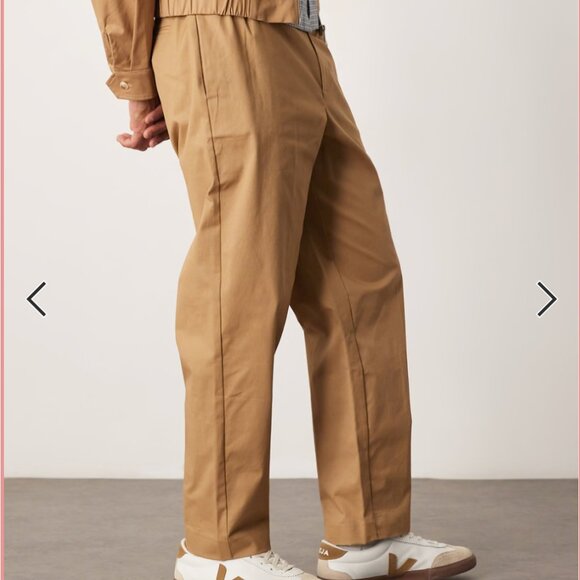 BRAND NEW W34 ASOS cotton rich smart pants trousers in camel with elastic waist - Picture 2 of 4
